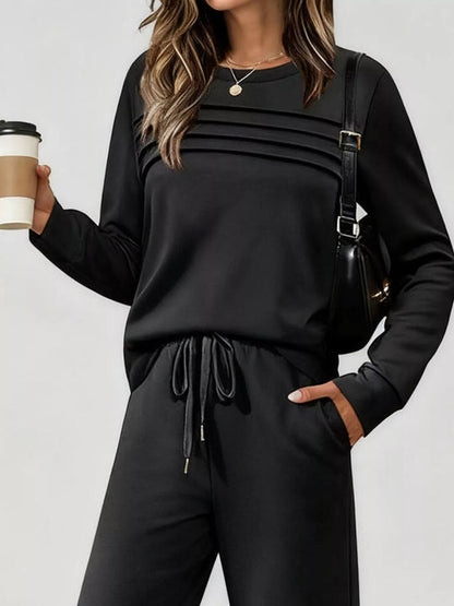 Full Size Casual Long Sleeve Top and Pants Set Plus Size