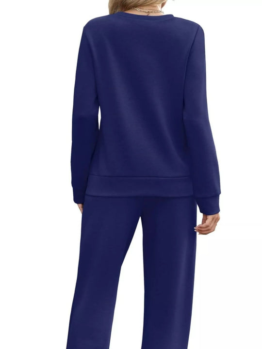 Full Size Casual Long Sleeve Top and Pants Set Plus Size