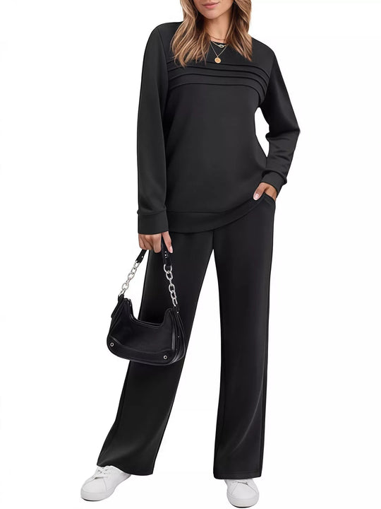 Full Size Casual Long Sleeve Top and Pants Set Plus Size