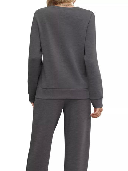 Full Size Casual Long Sleeve Top and Pants Set Plus Size