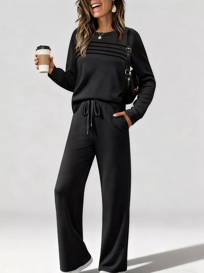 Full Size Casual Long Sleeve Top and Pants Set Plus Size