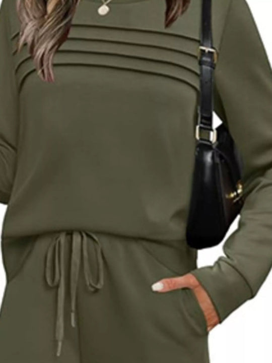 Full Size Casual Long Sleeve Top and Pants Set Plus Size