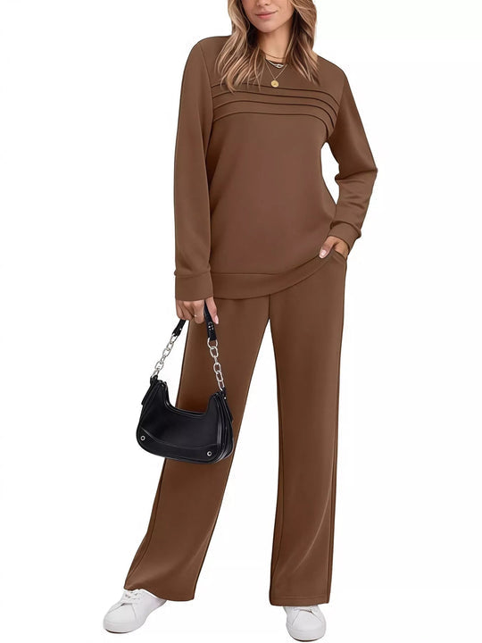 Full Size Casual Long Sleeve Top and Pants Set Plus Size